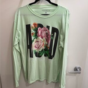 PacSun Mint Green Floral Graphic Long Sleeve Shirt